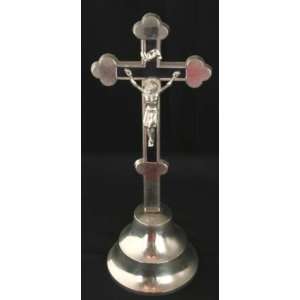 Art Deco French Standing Cross Crucifix Nickel Jesus