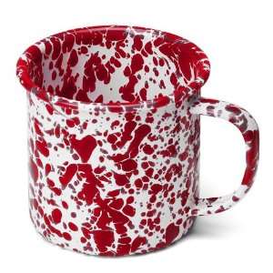 Crow Canyon Enamelware Cups and Plates, Pattern Red Marble, Tableware 