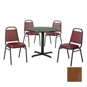   Stack Chair Set, Wild Cherry Laminate Table/Burgundy Vinyl Chair