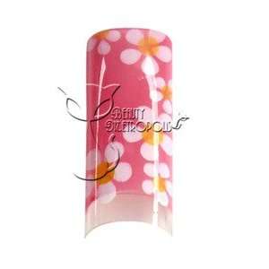 Pink Daisies Pre designed Acrylic/UV Gel Artificial/False French Nail 