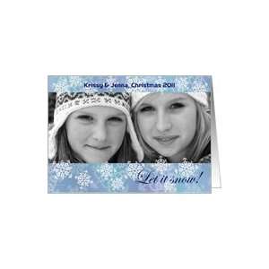  Christmas Photo Card Let it Snow Batik Look Snowflakes on 