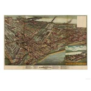  Kansas City, Missouri   Panoramic Map Premium Poster Print 