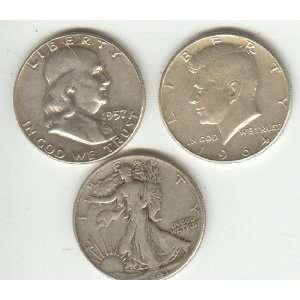 SILVER HALF DOLLARS 3 DIFFERENT TYPES  WALKING LIBERTY, FRANKLIN, AND 