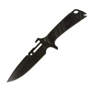   Combat Knife, Black Handle, Black Blade, Sheath