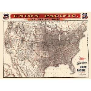  Antique Union Pacific Railroad Map of the United States 