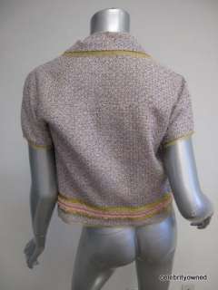 Anna Molinari Multi Color Woven Short Sleeve Yellow/Pink Trim Stone 
