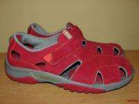 BFS01~PRIVO Clarks Red Gray Leather Velcro Strap Comfort Walking Shoes 