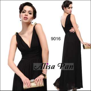 Hot selling Diamante Chiffon Double V neck Long Formal Evening Gown 