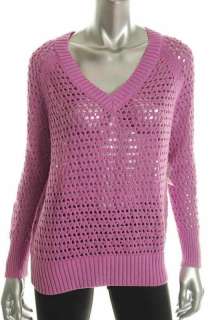   MODA Purple Crochet Blouse Shirt Top Cover Up V Neck S 4 6  