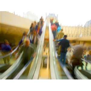  Escalator and Tourists in Modern Glass Pyramid, The Louvre 