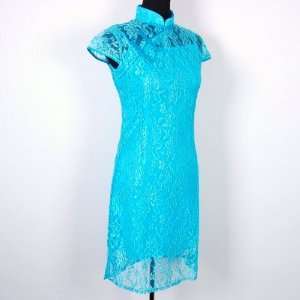  Chinese Cheongsam Mini Dress 2pcs Set Blue Available Sizes 