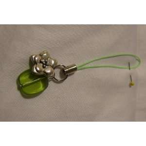  Cell Phone Charm Green Silver Flower 