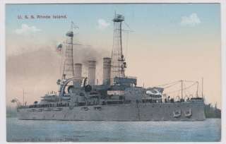 USS Rhode Island Metrochrom Stebbins Naval Ship Postcard  