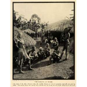  1912 Print Kikuyu Kenya Tribe Tribal Costumes Huts 