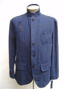 VTG Polo Ralph Lauren Mens Linen Cotton L Coat Jacket Navy Blue Button 
