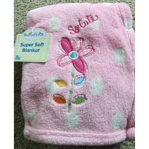  So Cute Baby Blanket Pink with White Dots & Embroidered Flower Baby