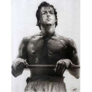  Stallone in Rocky Sketch Portrait, Charcoal Graphite Pencil Drawing 