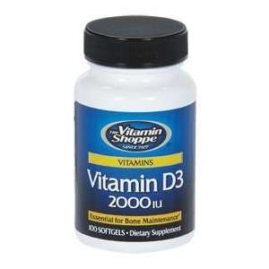  Vitamin Shoppe   Vitamin D3, 2000 IU, 100 softgels Health 