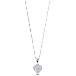 CLEAR CUBIC ZIRCONIA CZ STERLING SILVER 925 PUFFED HEART PENDANT 
