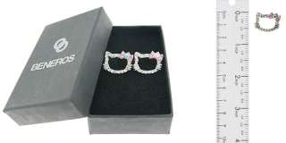 NEW Hello Kitty Silver Face Outline Earring Pink Bow with Swarovski 