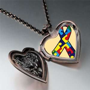 Jigsaw Puzzle Ribbon Awareness Pendant Necklace Pugster 
