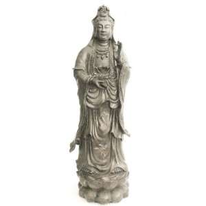  Tall Quan Yin on Lotus Buddhist Statue, Cast Bronze, 23 