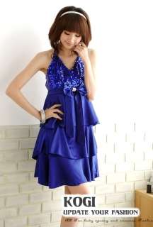 U16 Sequined Satin Halter Party Dress(US Sz 2 4)Blue  