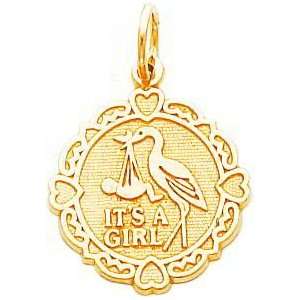  10K Yellow Gold Stork Its a Girl Charm Jewelry