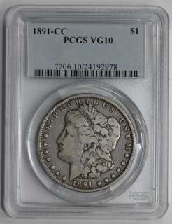 1891 CC MORGAN SILVER DOLLAR VG 10 PCGS (#2978) Certified Coin  