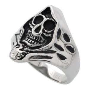   Steel Grim Reaper Head Skull Ring 15/16 in. (24mm), size 14 Jewelry