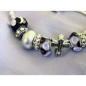  Pandora Style Sterling Silver Charm Bracelet with Murano 