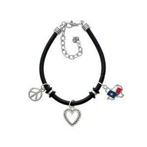   Outline with Flag Black Rubber Peace Love Charm Bracelet Arts, Crafts