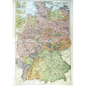  1910 Map Western Germany Kiel Stuttgart Munich Colour 