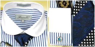   16.5 34/35 Solid Windsor Collar White Blue Mens Dress Shirt Tie Hankie