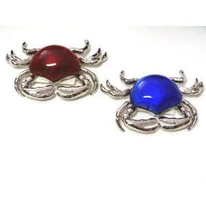  Set of 2 Glass and Metal Crab Figures   One Blue Crab, One Red Crab 