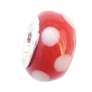  TOC BEADZ Red Polka 8mm Glass Slide On & Slide Off Bead Jewelry