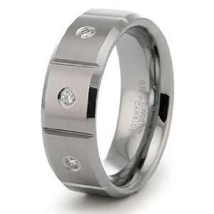 Tungsten Carbide Diamond Wedding Band Ring 8mm w/ Grooves (0.10ctw) GH 