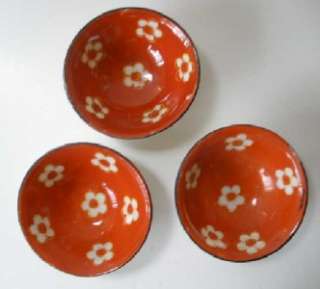 VINTAGE JAPANESE RUSTY RED & WHITE SAKE CUPS  