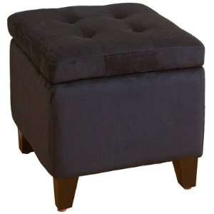   Leather Storage Ottoman with Tufting in Black Furniture & Decor
