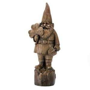   Rustic Faux Wood Folk Art Welcome Gnome Garden Statue