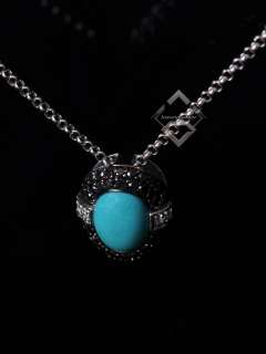 LeVian 18K WG Black White Diamonds Turquoise Necklace  