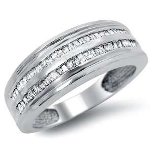  Mens 1.0ct Baguette Diamond Wedding Band Ring 14k White 