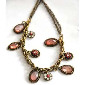 Boho flower necklace vintage muti charms bronze cystal heart choker 