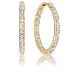  14k Yellow Gold 2.00 Dwt Diamond Hoop Pave Earrings 