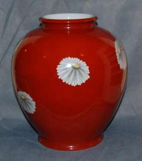 Noritake Japanese Red Daisy Vase Nippon Toki Kaisha Red N Mark Large 