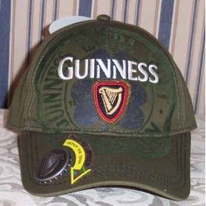 Breweriana GUINNESS Beer Bottle Opener Olive Baseball Cap HAT Adult 