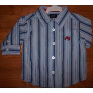 Carters Blue Striped Button Down Shirt with Crab   Long Sleeved   3 6 