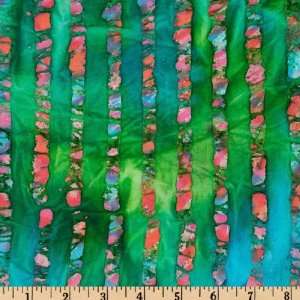  44 Wide Batik Mirage Bar Stripe Blue/Green Fabric By The 