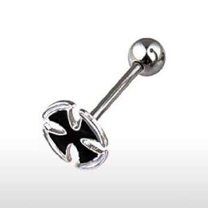  316L Surgical Steel Barbells w/ Black and White Iron Cross 