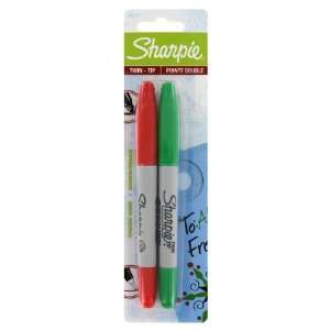  Sharpie Twin Tip Permanent Markers, Green and Red Ink, 2 